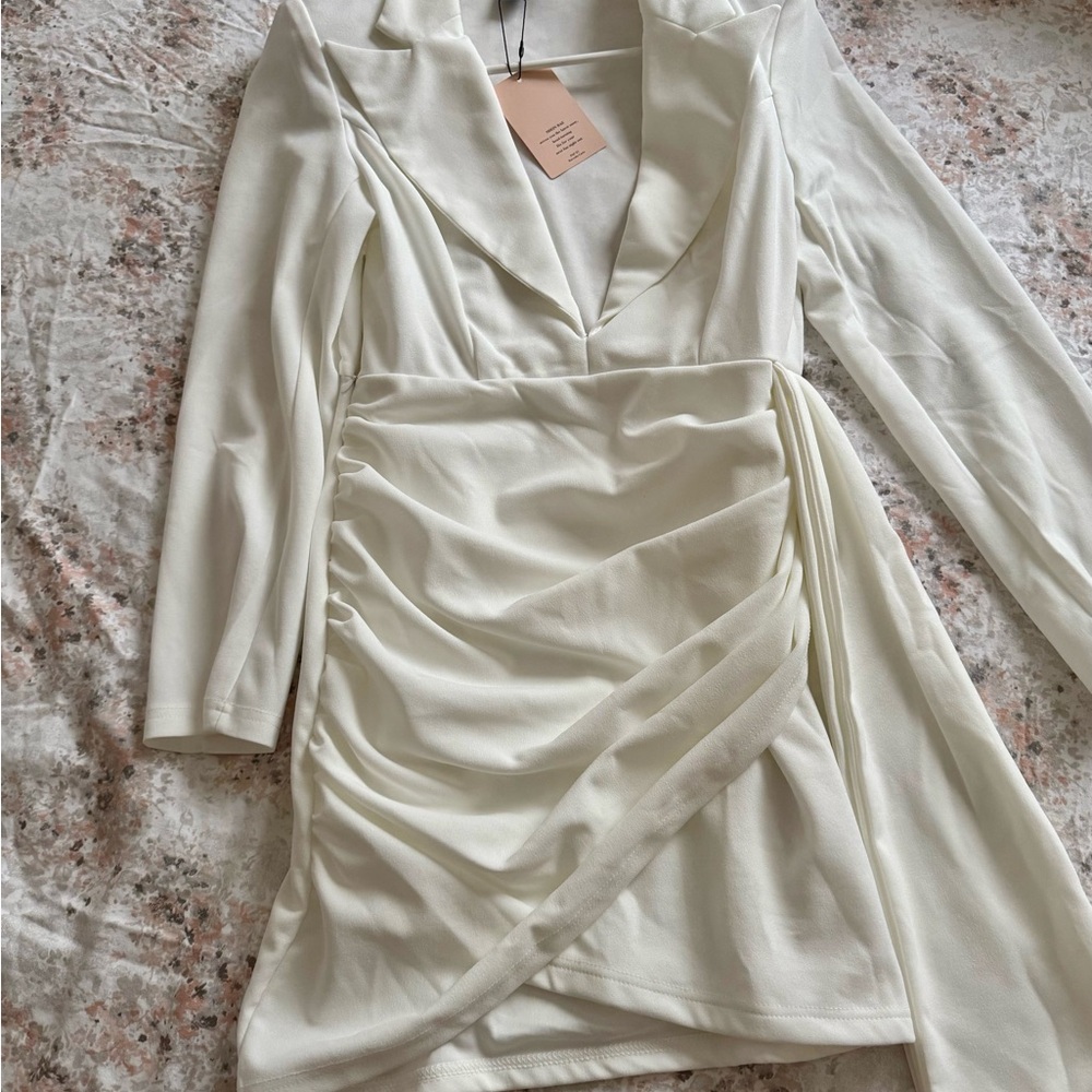 Elegant White Ruched Dress